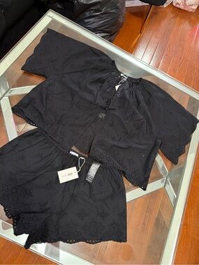 Aritzia Black Eyelet Crop Top & Shorts Set